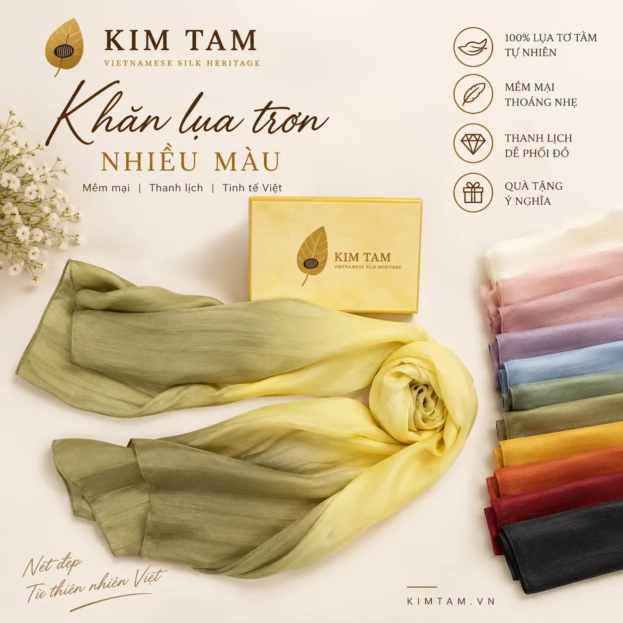 Khăn lụa tơ tằm 1 màu